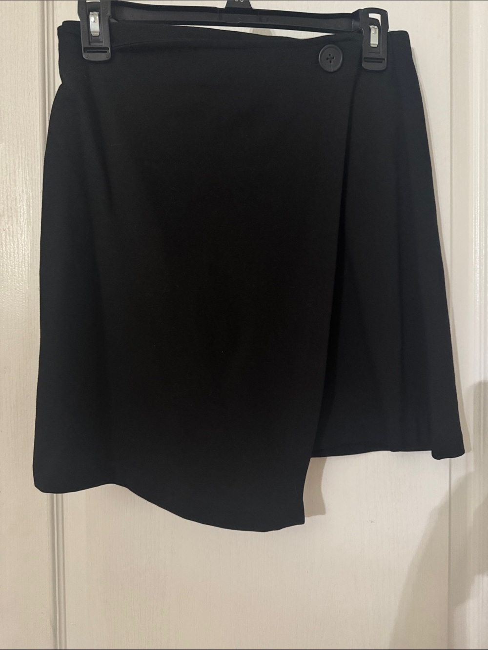 SO Asymmetrical Black Wrap Skirt with Button Detail